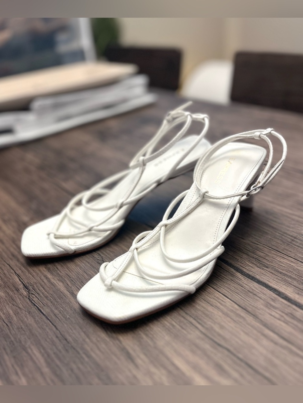 Express White Braided Strappy Slingback Heels - Picture 1 of 7